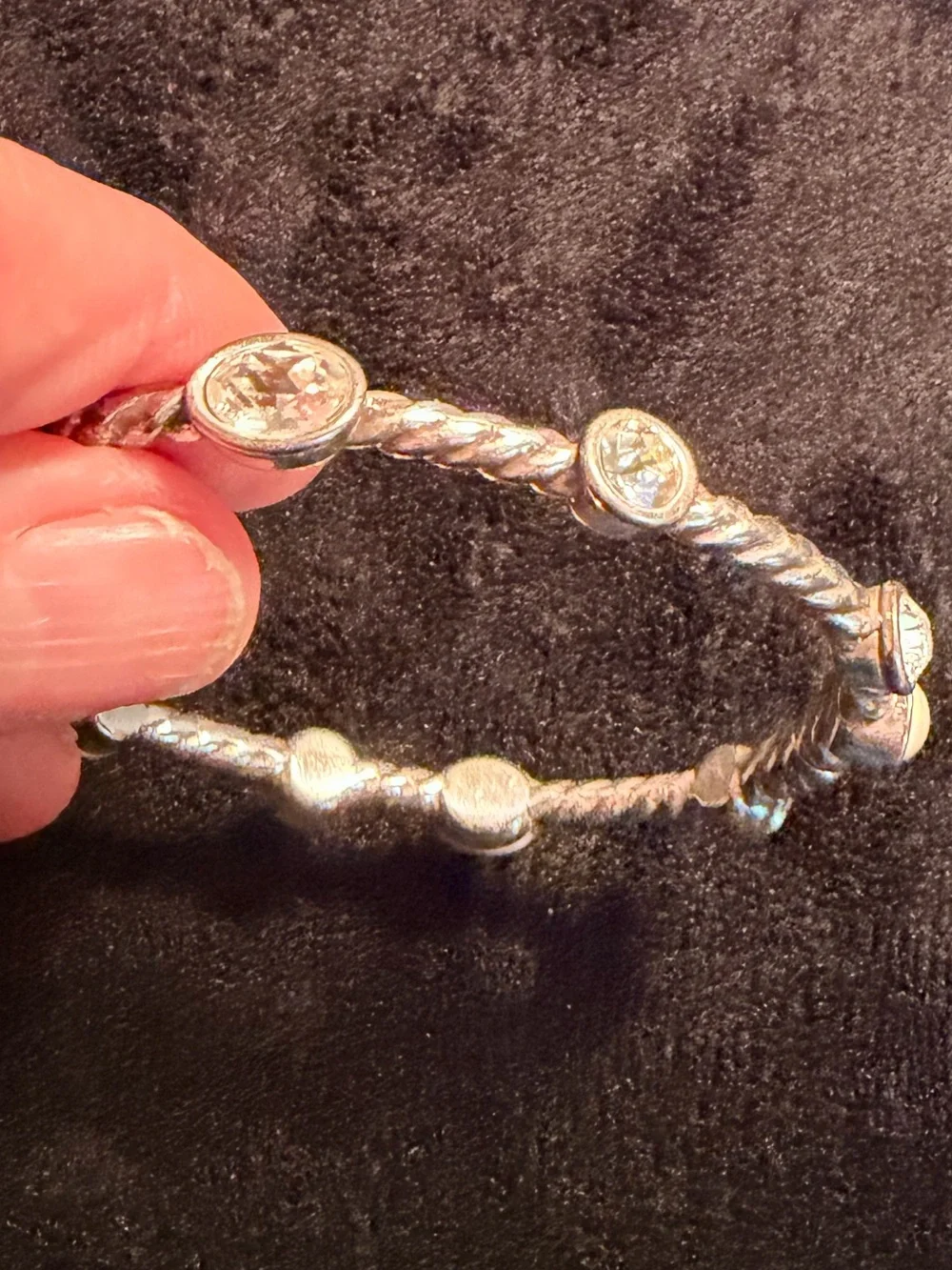 Brighton Monte Carlo Crystal Pearl Silver Hinged Bangle Bracelet